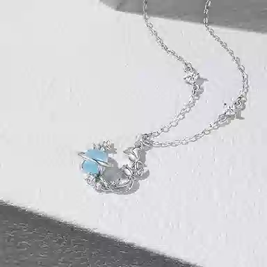 【S925银 浪漫告白】 七七银饰 星球玫瑰 梦幻童真在逃公主小王子与玫瑰 童话幻彩星球 闪耀精致 锁骨链 约会 纯银 项链 女款