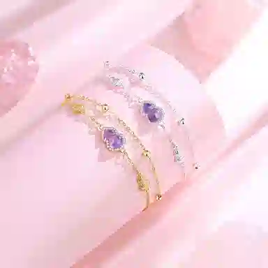 【S925纯银 福气满满】 七七银饰   新中式国潮招财纳福 转运上岸 平安喜乐 轻奢温婉淑女风 简约百搭显白 福禄双全天然 紫水晶 手链 女款