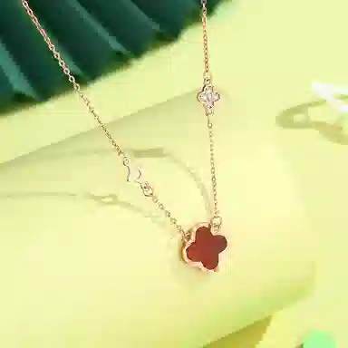 【S999足银纯银 幸运四叶草】 七七银饰  转运 森系氛围感 小清新 平安喜乐好运常在 诸事顺利有钱花 精致优雅轻奢气质高级 玛瑙 项链 女款