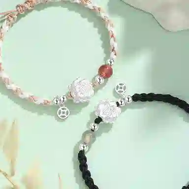 【S999足银|好运莲莲】 七七银饰 莲花 新中式国潮高级感 复古简约百搭 朵朵有钱花 气质高级 时尚小众  银 手绳 男女同款情侣款