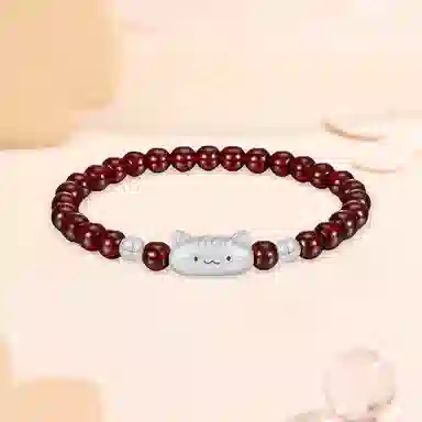 【S999足银纯银 福气满满】 七七银饰 招财猫咪萌趣卡通创意 纳福转运珠 财源滚滚 萌猫 精致轻奢时尚小众#好运 玛瑙 手串 男女同款情侣款