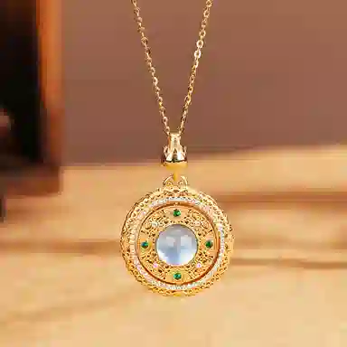 【S925纯银 高品质】 七七银饰 八宝罗盘 新中式国风复古 转动罗盘风生水起显白贵气感 转运顺遂#好运 琉璃 项链 女款