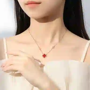 【S999足银纯银 幸运四叶草】 七七银饰 森系小清新 轻奢时尚小众 本命年转运 诸事顺利有钱花 约会表白#好运 玛瑙 项链 男女同款情侣款