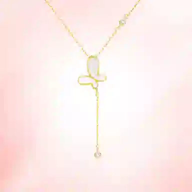 【S925纯银 蝴蝶招财玄学】 七七银饰 森系唯美清新流苏锁骨链 温柔氛围感 精致甜美优雅仙气 高颜值翩跹 好运 玉髓 项链 女款