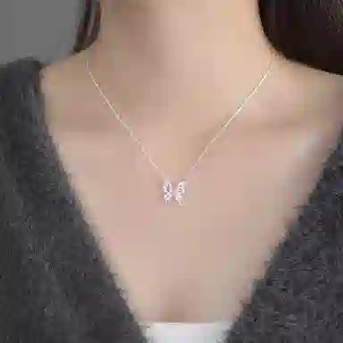 【S999足银 好运福蝶】 七七银饰 招财玄学 闪耀轻奢小众时尚简约 甜蜜告白 森系小清新时尚优雅 个性潮流百搭   纯银 项链 女款