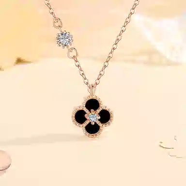 【S925纯银 好运四叶草】 七七银饰 幸运眷顾 诸事顺利有钱花 轻奢转运锁骨链 轻奢高级幸运草百搭通勤 约会告白女友 玛瑙 项链 女款