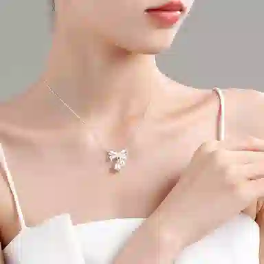 【S925纯银】 七七银饰 好运蝴蝶结 甜美梦幻铃铛冷淡风气质 简约小众设计高级感 森系闪耀优雅时尚 百搭通勤#好运  银 项链 女款