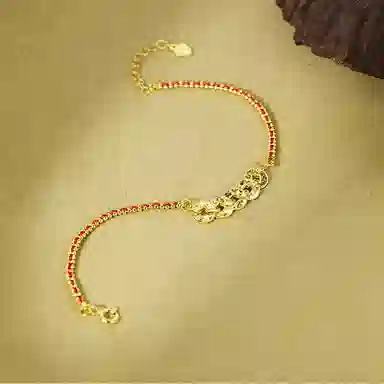 【S925纯银 转运招财】 七七银饰 五帝钱币 新中式 手工编织红手绳 轻奢小众设计简约 可调节高级首饰 好运  银 手链 女款