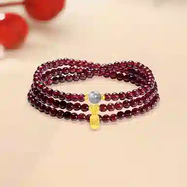 【S925银|福气满满】 七七银饰 鸿运福牌 纳福珠串新中式国风高级感 转运珠 本命年转运必备 三圈叠戴天然 玛瑙 玉石手串 男女同款情侣款