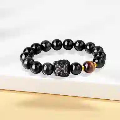 【S925纯银 福气满满】 七七银饰 醒狮 国潮复古新中式 轻奢大气简约时尚 个性潮流酷炫 招财纳福转运珠#好运 黑曜石 手串 男女同款情侣款