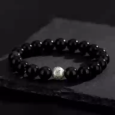 【S999足银纯银】 七七银饰 六字箴言新中式福气满满 平安顺遂招财纳福 百搭轻奢氛围感  日常通勤天然 黑曜石 玉石手串 男女同款情侣款