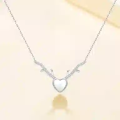 【S925纯银 高品质】 七七银饰 爱心 心动轨迹 在逃公主甜美设计 大颗鹿角爱心 浪漫星球甜蜜守护 恋爱频率锁骨链 恋爱告白 玉髓 项链 女款