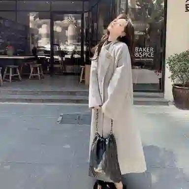 桴生 韩系时尚舒适纯色羊毛长款双排扣领设计感通勤慵懒风毛呢大衣 女款