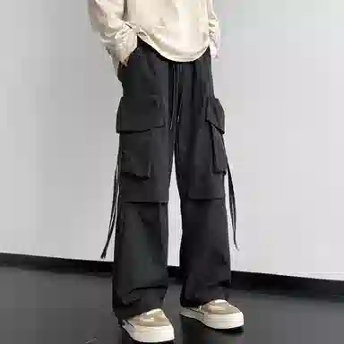 美式复古高街纯色户外机能宽松直筒休闲裤 男女同款