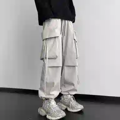 美式复古高街纯色户外机能宽松直筒休闲裤 男女同款