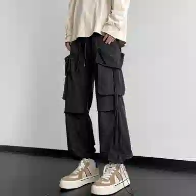 美式复古高街纯色户外机能宽松直筒休闲裤 男女同款