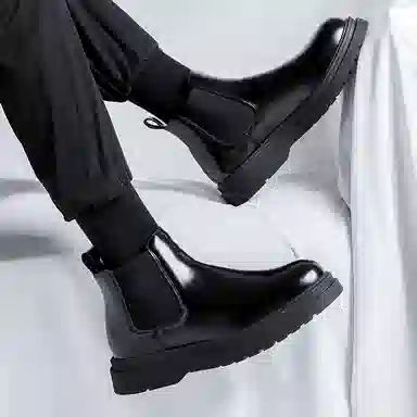 卡奇奥蒂 超纤皮 复古英伦简约 短筒 切尔西靴 男款 黑色