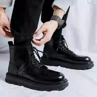 超纤皮 简约时尚厚底增高潮流百搭 马丁短靴 男款 黑色