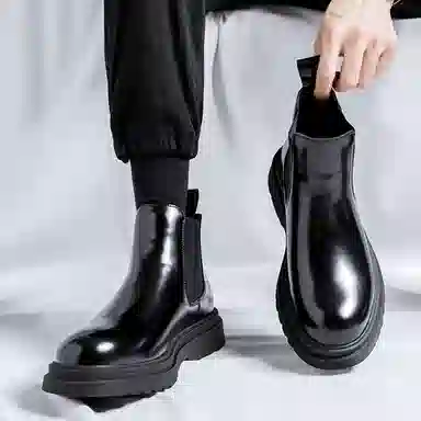 卡奇奥蒂 超纤皮 复古英伦简约 短筒 切尔西靴 男款 黑色