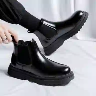 卡奇奥蒂 超纤皮 复古英伦简约 短筒 切尔西靴 男款 黑色