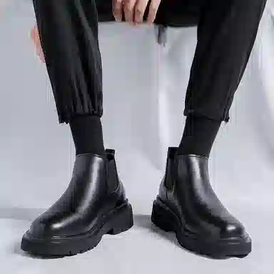 超纤皮 时尚休闲英伦简约潮流百搭 短筒 切尔西靴 男款 经典黑色