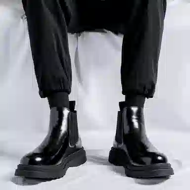 卡奇奥蒂 超纤皮 复古英伦简约 短筒 切尔西靴 男款 黑色