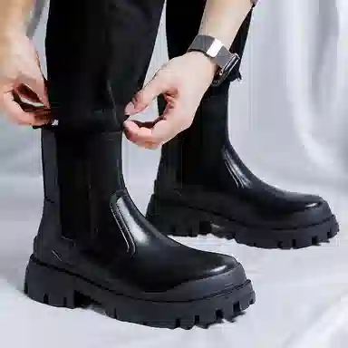 卡奇奥蒂 超纤皮 英伦风时尚百搭 中筒 切尔西靴 男款 黑色