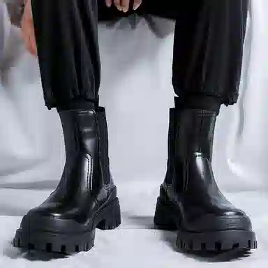 卡奇奥蒂 超纤皮 英伦风时尚百搭 中筒 切尔西靴 男款 黑色