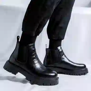 卡奇奥蒂 超纤皮 时尚舒适 短筒 切尔西靴 男款 黑色