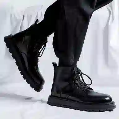 超纤皮 简约时尚厚底增高潮流百搭 马丁短靴 男款 黑色