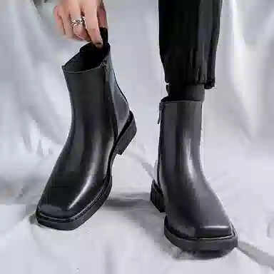 卡奇奥蒂 超纤皮 优雅舒适 时尚百搭 切尔西靴 男款 黑色