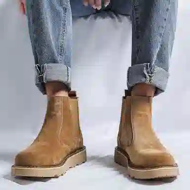 卡奇奥蒂 猪皮 时尚 休闲 舒适百搭 中筒 切尔西靴 男款 棕色