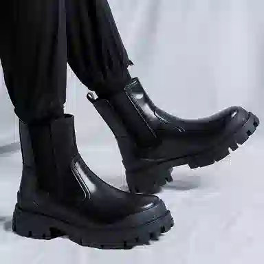 卡奇奥蒂 超纤皮 英伦风时尚百搭 中筒 切尔西靴 男款 黑色