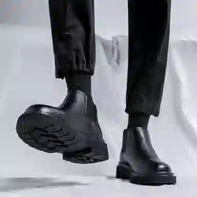 超纤皮 时尚休闲英伦简约潮流百搭 短筒 切尔西靴 男款 经典黑色