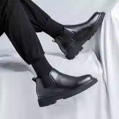 超纤皮 时尚休闲英伦简约潮流百搭 短筒 切尔西靴 男款 经典黑色