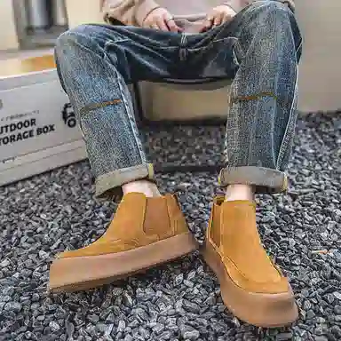 卡奇奥蒂 牛反绒 时尚舒适 短筒 切尔西靴 男款