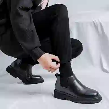 超纤皮 时尚休闲英伦简约潮流百搭 短筒 切尔西靴 男款 经典黑色