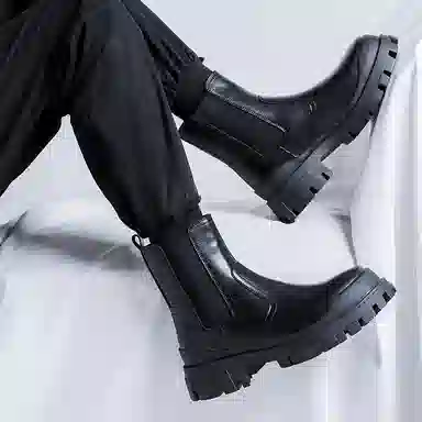 卡奇奥蒂 超纤皮 英伦风时尚百搭 中筒 切尔西靴 男款 黑色