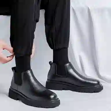 超纤皮 时尚休闲英伦简约潮流百搭 短筒 切尔西靴 男款 经典黑色