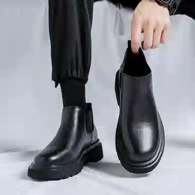 超纤皮 时尚休闲英伦简约潮流百搭 短筒 切尔西靴 男款 经典黑色