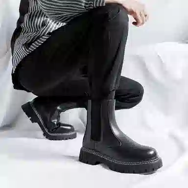 卡奇奥蒂 超纤皮 英伦百搭 简约潮流 防滑减震 高筒 切尔西靴 男款 黑色