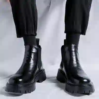 卡奇奥蒂 超纤皮 时尚舒适 短筒 切尔西靴 男款 黑色