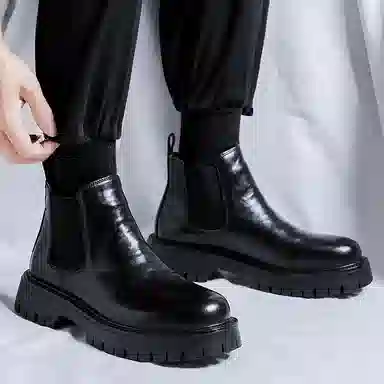 卡奇奥蒂 超纤皮 时尚舒适 短筒 切尔西靴 男款 黑色