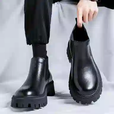 卡奇奥蒂 超纤皮 韩版潮流 英伦烟筒 切尔西靴 男款 黑色