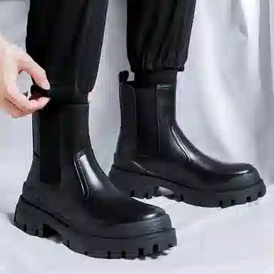 卡奇奥蒂 超纤皮 英伦风时尚百搭 中筒 切尔西靴 男款 黑色