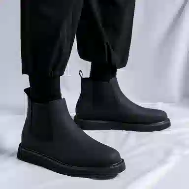 卡奇奥蒂 超纤皮 英伦时尚 舒适百搭 厚底防滑 短筒 切尔西 男款 黑色