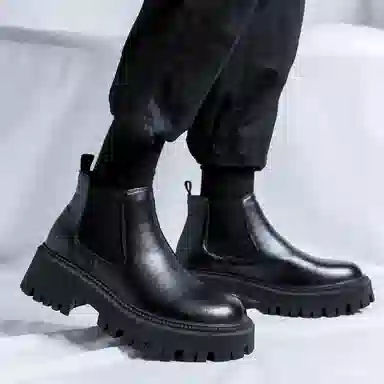 卡奇奥蒂 超纤皮 韩版潮流 英伦烟筒 切尔西靴 男款 黑色