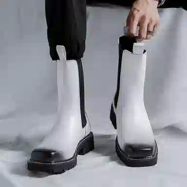 卡奇奥蒂 超纤皮 英伦时尚 高筒 切尔西靴 男款