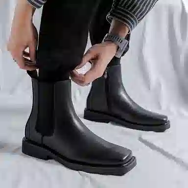 卡奇奥蒂 超纤皮 优雅舒适 时尚百搭 切尔西靴 男款 黑色