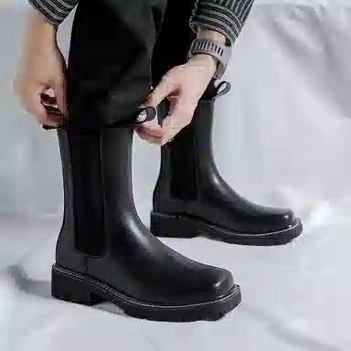 卡奇奥蒂 超纤皮 英伦时尚 高筒 切尔西靴 男款